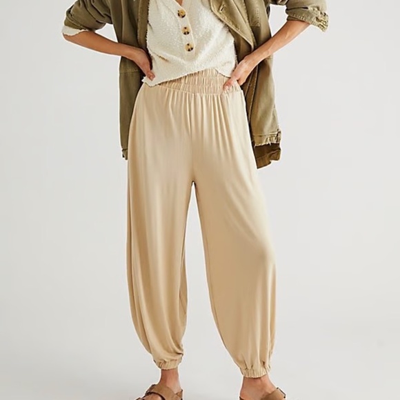 Free People Beach Ali Tan Wide Leg Jogger Pants Sz XS - Picture 1 of 8